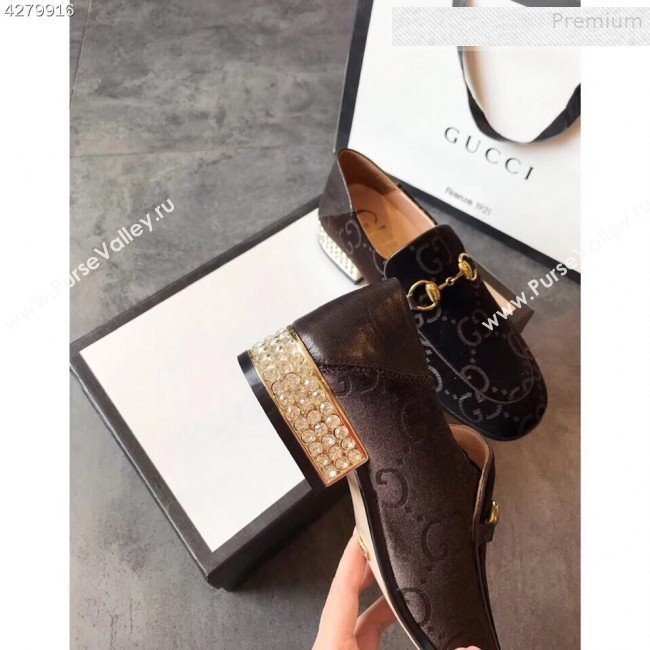 Gucci Horsebit GG Velvet Loafer with Crystals Heel 522698 Brown 2019 (EM-9081547)