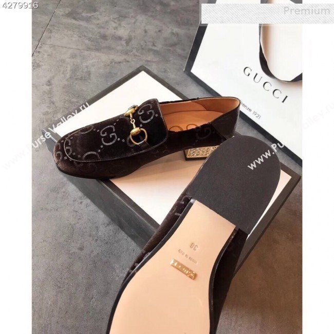 Gucci Horsebit GG Velvet Loafer with Crystals Heel 522698 Brown 2019 (EM-9081547)