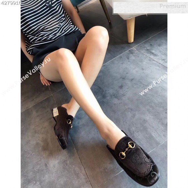 Gucci Horsebit GG Velvet Loafer with Crystals Heel 522698 Brown 2019 (EM-9081547)