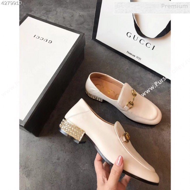 Gucci Horsebit Leather Loafer with Crystals Heel 523097 White 2019 (EM-9081544)