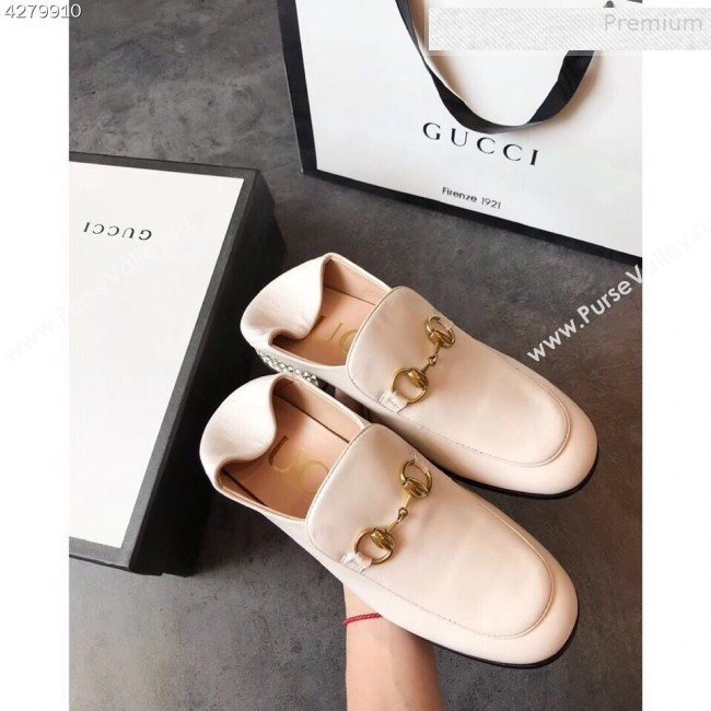 Gucci Horsebit Leather Loafer with Crystals Heel 523097 White 2019 (EM-9081544)