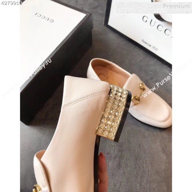 Gucci Horsebit Leather Loafer with Crystals Heel 523097 White 2019 (EM-9081544)