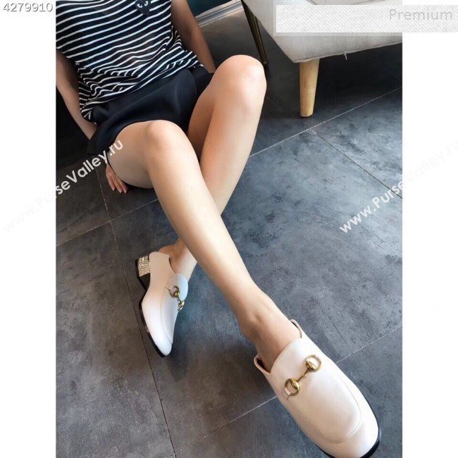 Gucci Horsebit Leather Loafer with Crystals Heel 523097 White 2019 (EM-9081544)