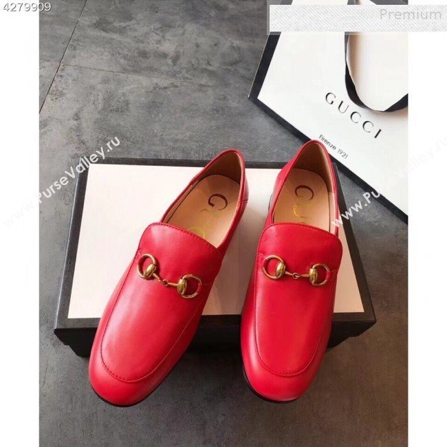 Gucci Horsebit Leather Loafer with Crystals Heel 523097 Red 2019 (EM-9081545)