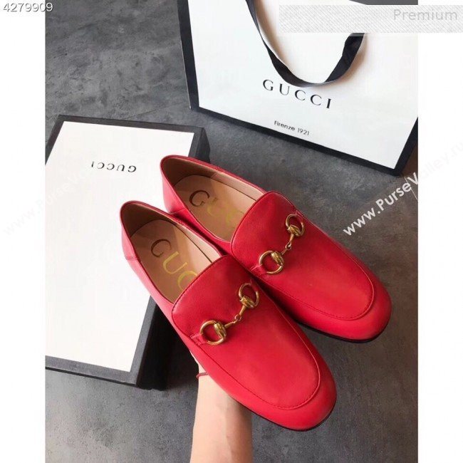 Gucci Horsebit Leather Loafer with Crystals Heel 523097 Red 2019 (EM-9081545)