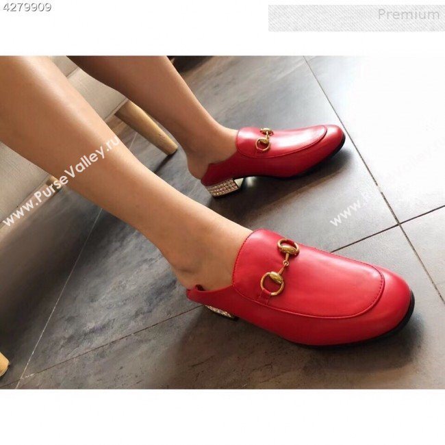 Gucci Horsebit Leather Loafer with Crystals Heel 523097 Red 2019 (EM-9081545)