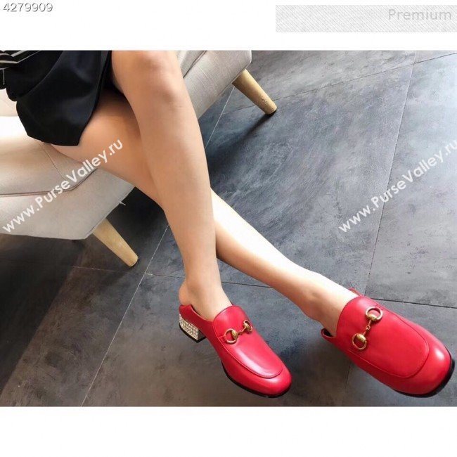 Gucci Horsebit Leather Loafer with Crystals Heel 523097 Red 2019 (EM-9081545)