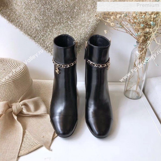Chanel Calfskin Chain Charm High-Heel Short Boots G35008 Black 2019 (DLY-9081601)