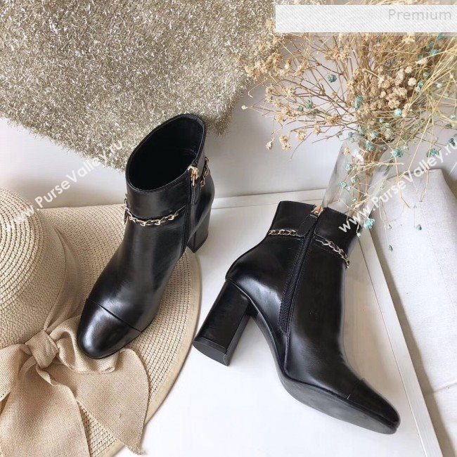 Chanel Calfskin Chain Charm High-Heel Short Boots G35008 Black 2019 (DLY-9081601)