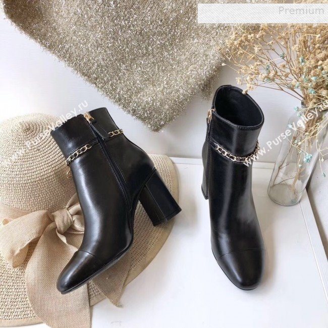 Chanel Calfskin Chain Charm High-Heel Short Boots G35008 Black 2019 (DLY-9081601)