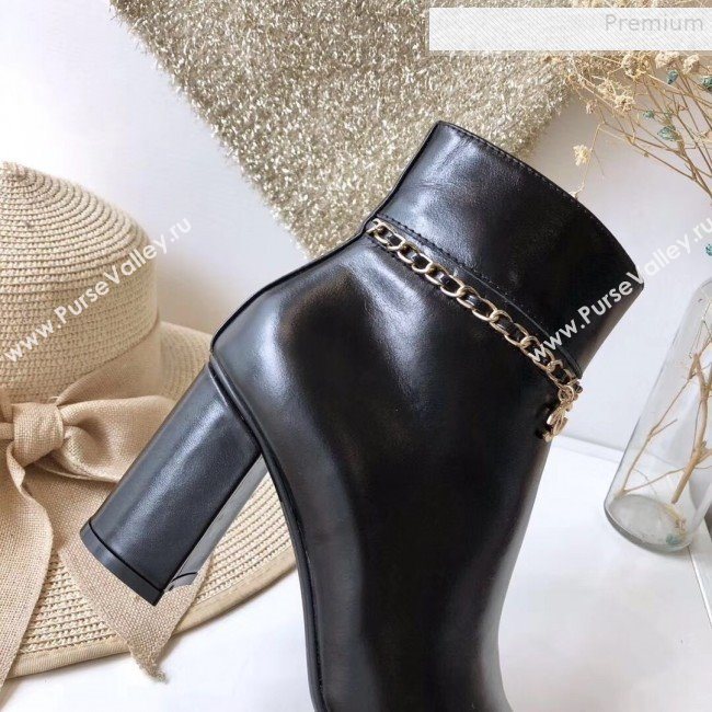 Chanel Calfskin Chain Charm High-Heel Short Boots G35008 Black 2019 (DLY-9081601)