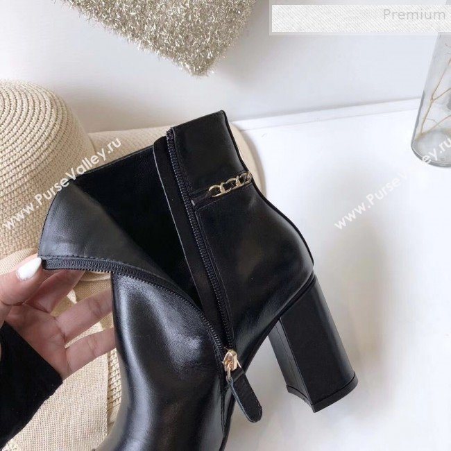 Chanel Calfskin Chain Charm High-Heel Short Boots G35008 Black 2019 (DLY-9081601)