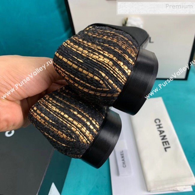 Chanel Tweed and Patent Calfskin Flat Lace-Ups Loafers G34128 Gold 2019 (DLY-9081605)
