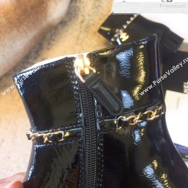 Chanel Patent Calfskin Chain Low-Heel Short Boots G35008 Black 2019 (DLY-9081607)