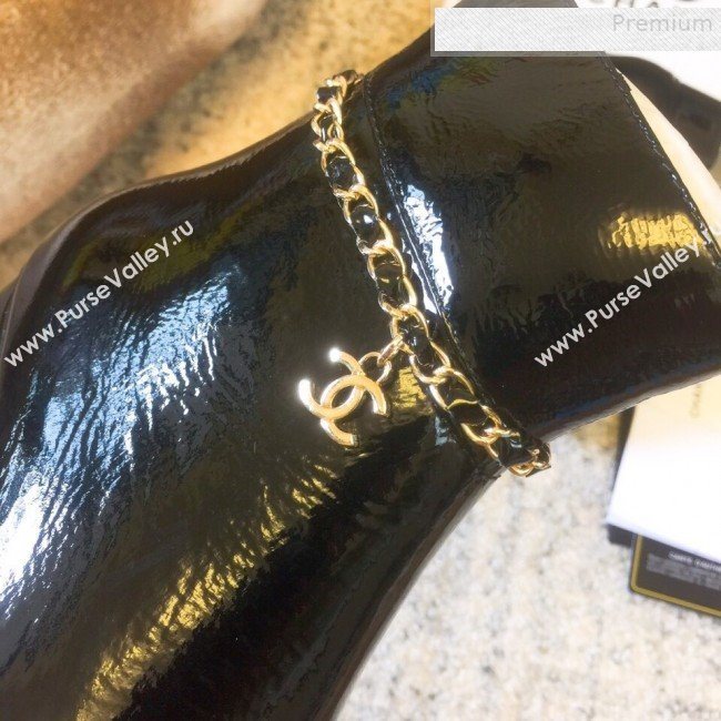 Chanel Patent Calfskin Chain Low-Heel Short Boots G35008 Black 2019 (DLY-9081607)