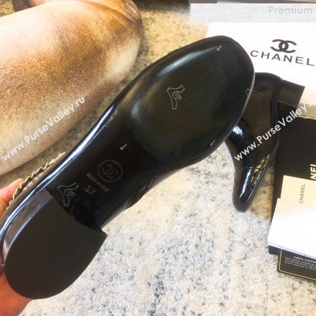 Chanel Patent Calfskin Chain Low-Heel Short Boots G35008 Black 2019 (DLY-9081607)
