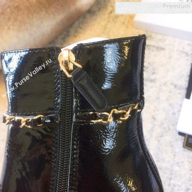 Chanel Patent Calfskin Chain High-Heel Short Boots G35008 Black 2019 (DLY-9081606)