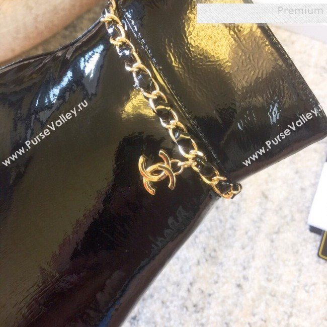 Chanel Patent Calfskin Chain High-Heel Short Boots G35008 Black 2019 (DLY-9081606)