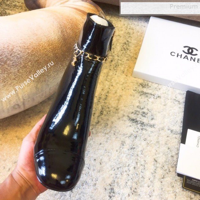 Chanel Patent Calfskin Chain High-Heel Short Boots G35008 Black 2019 (DLY-9081606)