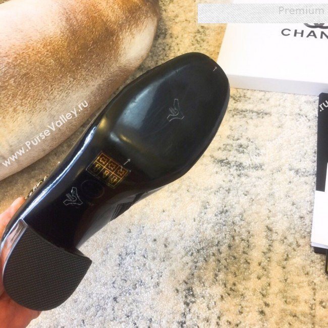 Chanel Patent Calfskin Chain High-Heel Short Boots G35008 Black 2019 (DLY-9081606)