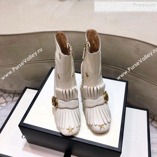 Gucci Embroidered Leather Fringe Mid-heel Ankle Short Boot 551545 White 2019 (DLY-9081611)
