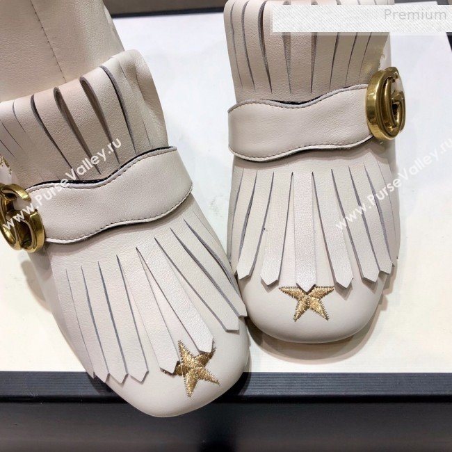 Gucci Embroidered Leather Fringe Mid-heel Ankle Short Boot 551545 White 2019 (DLY-9081611)