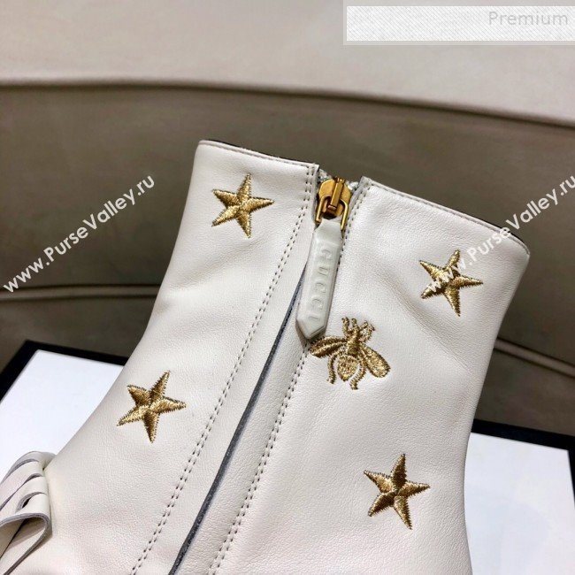 Gucci Embroidered Leather Fringe Mid-heel Ankle Short Boot 551545 White 2019 (DLY-9081611)