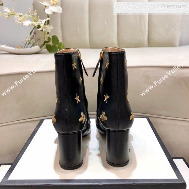 Gucci Embroidered Leather Fringe Mid-heel Ankle Short Boot 551545 Black 2019 (DLY-9081610)