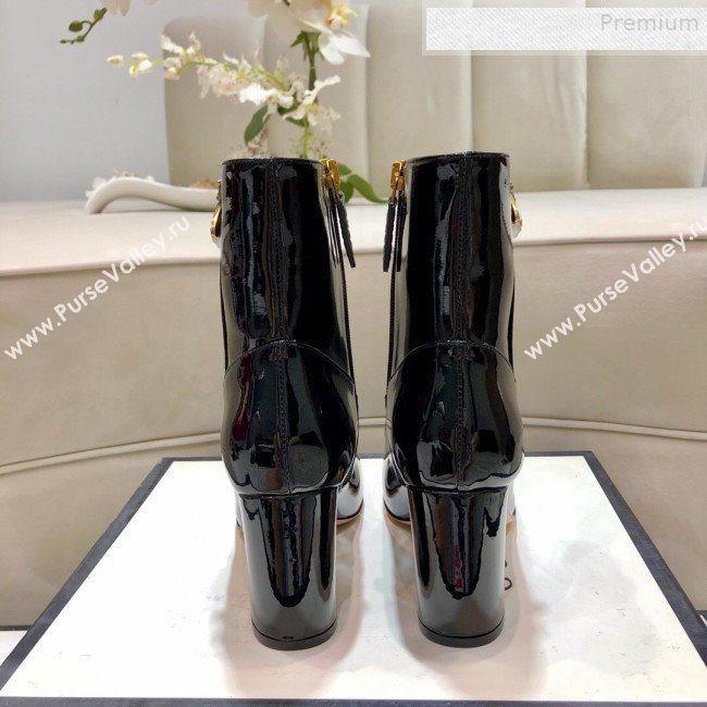 Gucci Patent Leather Bee Mid-Heel Short Boot Black 2019 (DLY-9081613)