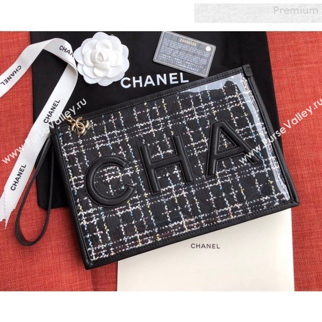 Chanel PVC and Tweed Large Pouch AP0360 Black 2019 (SSZ-9081720)