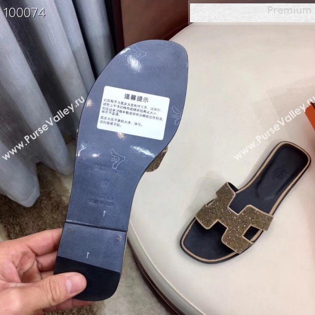 Hermes Oran Crystal Flat Slide Sandals Gold 2019 (Huangz-9081520)