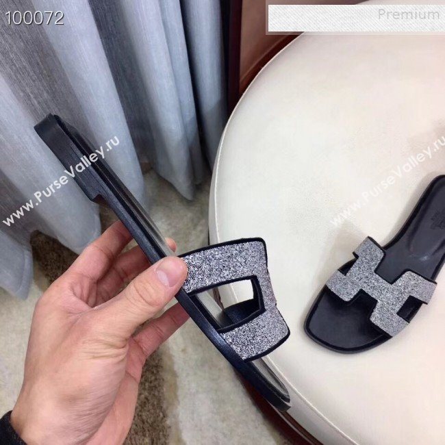 Hermes Oran Crystal Flat Slide Sandals Silver 02 2019 (Huangz-9081522)