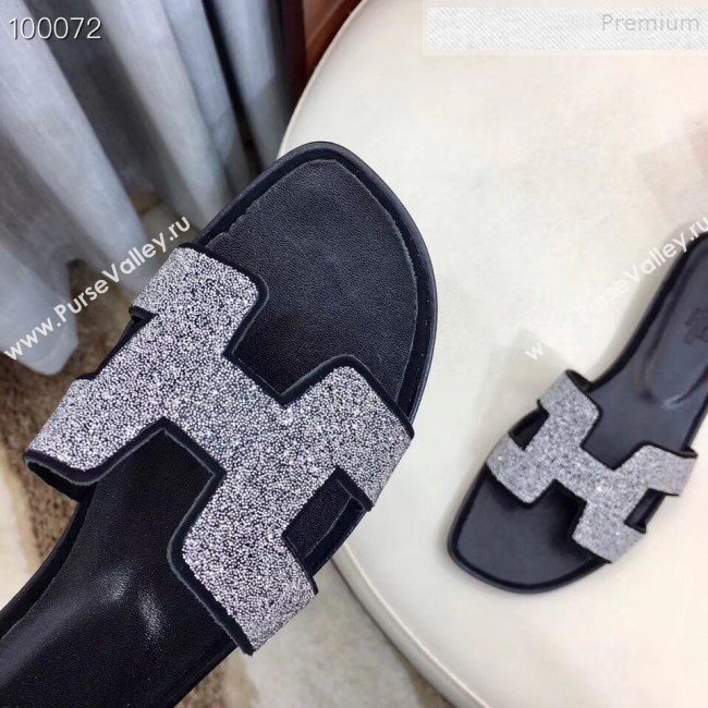 Hermes Oran Crystal Flat Slide Sandals Silver 02 2019 (Huangz-9081522)