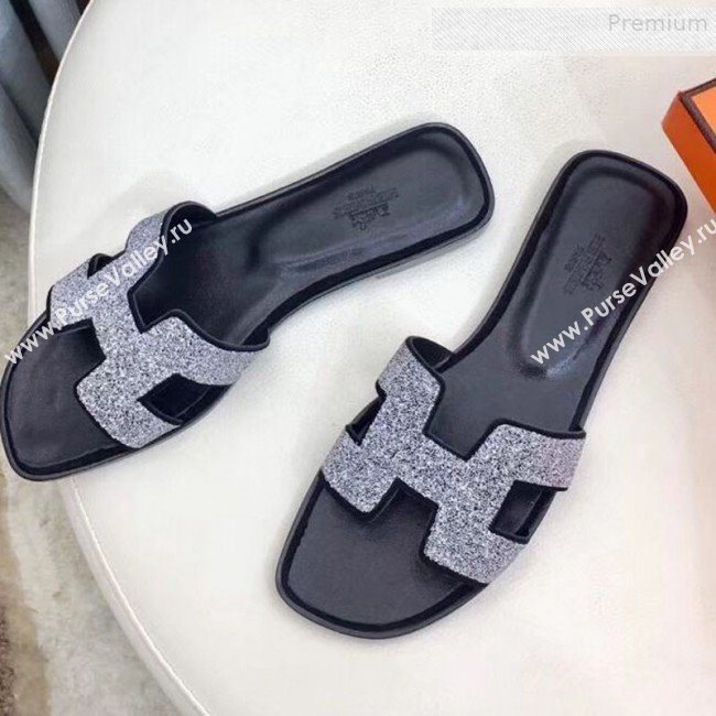 Hermes Oran Crystal Flat Slide Sandals Silver 02 2019 (Huangz-9081522)