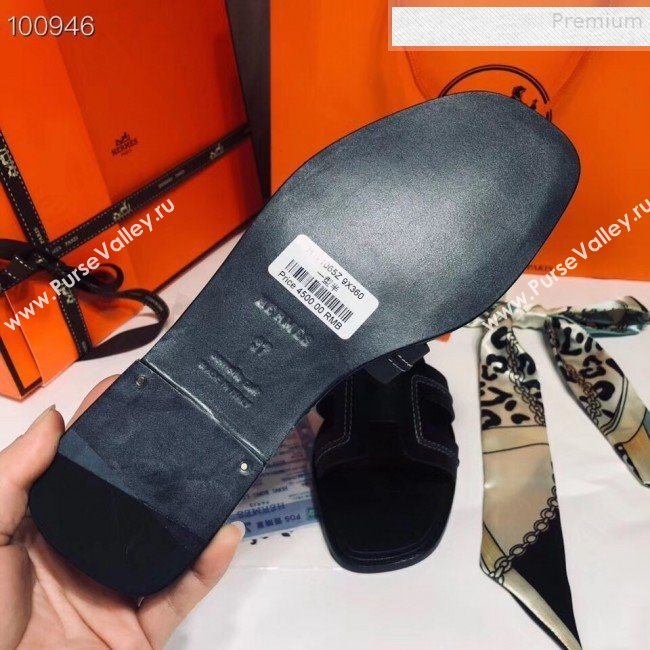 Hermes Oran Stitching Slide Sandals Black 2019 (Huangz-9081530)