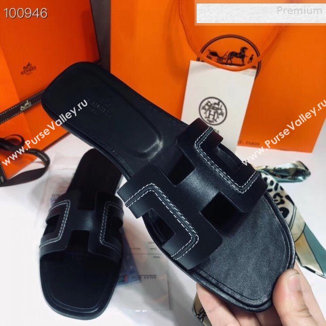 Hermes Oran Stitching Slide Sandals Black 2019 (Huangz-9081530)