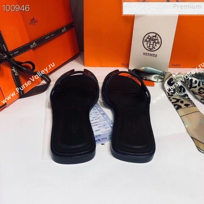 Hermes Oran Stitching Slide Sandals Black 2019 (Huangz-9081530)