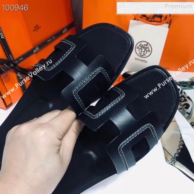 Hermes Oran Stitching Slide Sandals Black 2019 (Huangz-9081530)