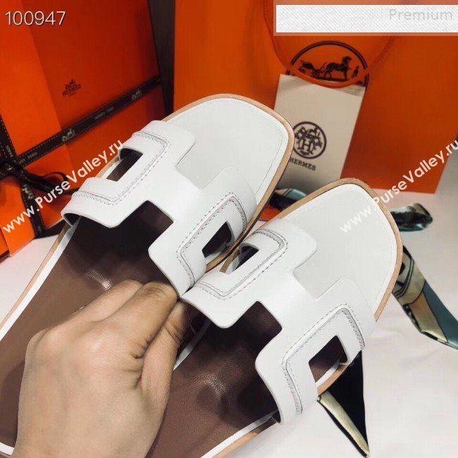 Hermes Oran Stitching Slide Sandals White 2019 (Huangz-9081529)