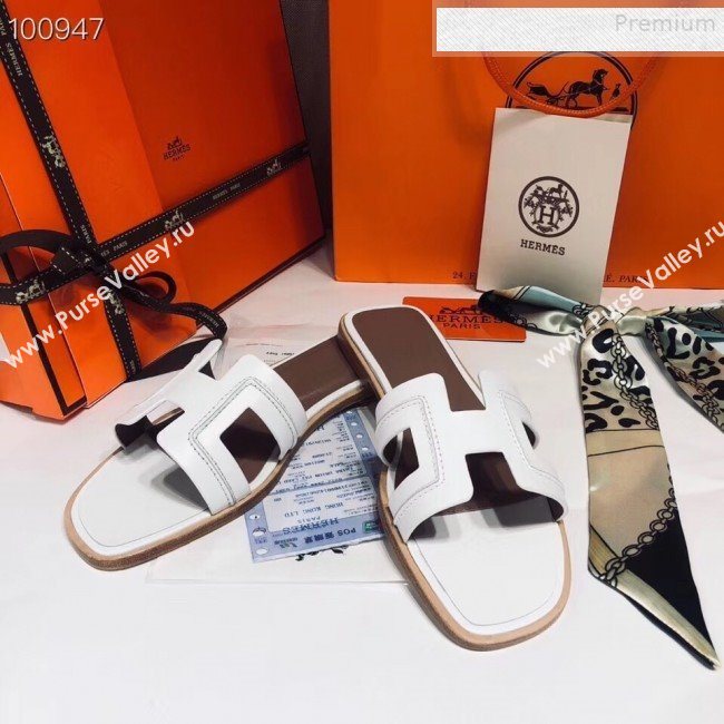 Hermes Oran Stitching Slide Sandals White 2019 (Huangz-9081529)