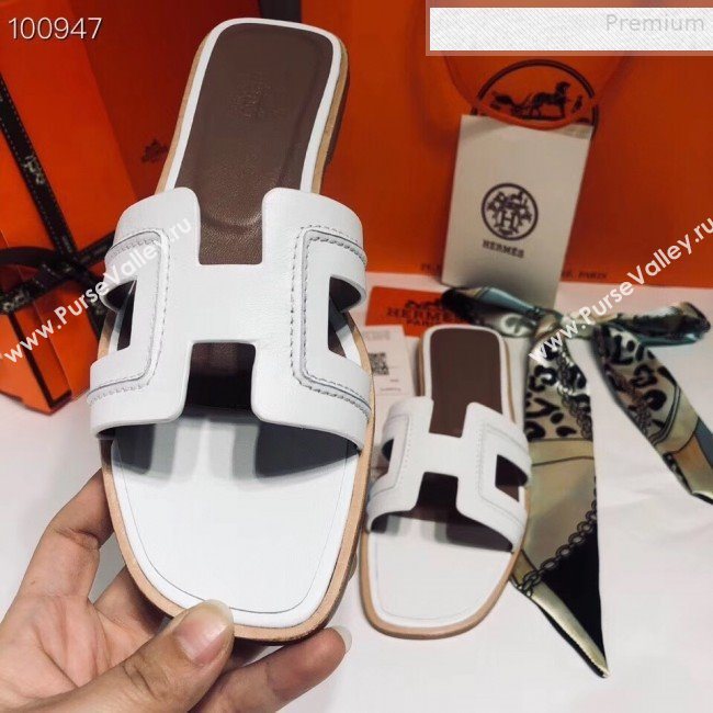 Hermes Oran Stitching Slide Sandals White 2019 (Huangz-9081529)