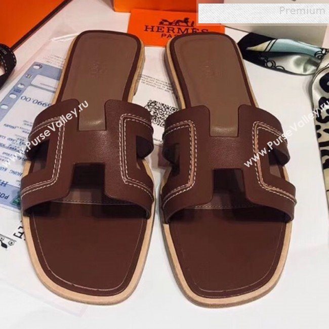 Hermes Oran Stitching Slide Sandals Brown 2019 (Huangz-9081528)