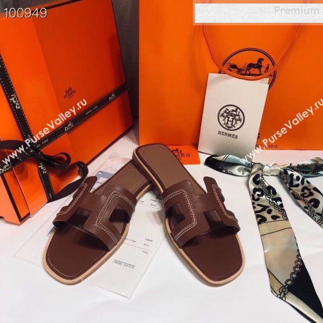 Hermes Oran Stitching Slide Sandals Brown 2019 (Huangz-9081528)