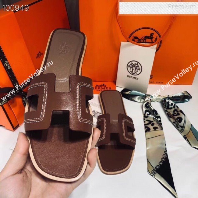 Hermes Oran Stitching Slide Sandals Brown 2019 (Huangz-9081528)