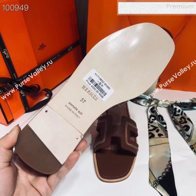 Hermes Oran Stitching Slide Sandals Brown 2019 (Huangz-9081528)