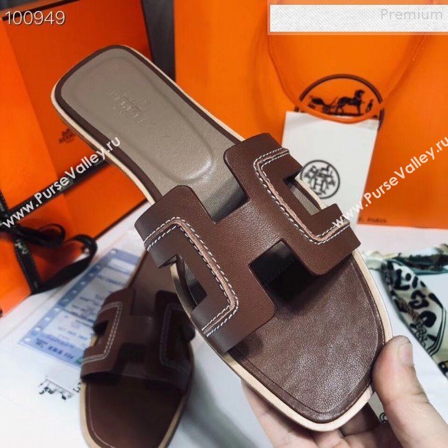 Hermes Oran Stitching Slide Sandals Brown 2019 (Huangz-9081528)