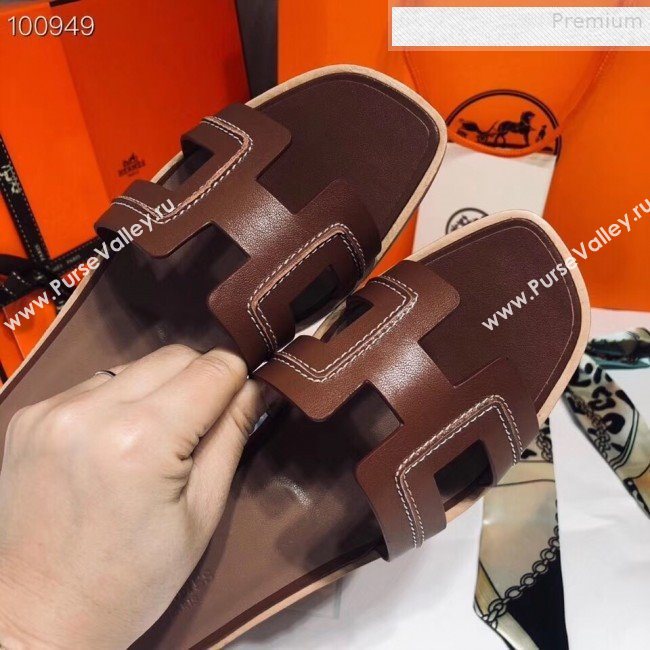 Hermes Oran Stitching Slide Sandals Brown 2019 (Huangz-9081528)