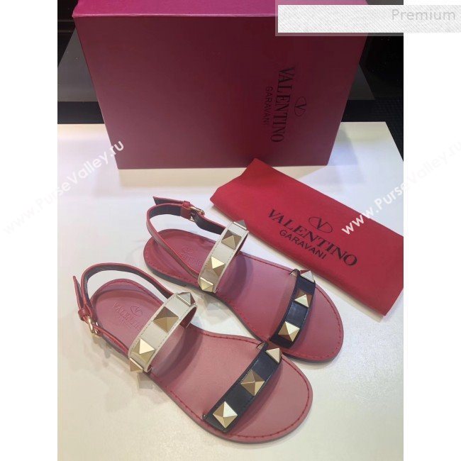 Valentino RockStud Leather Flat Sandals Red/Multicolor 2019 (XINL-9081539)