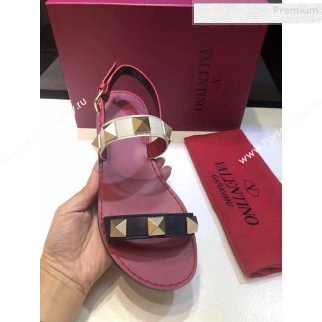 Valentino RockStud Leather Flat Sandals Red/Multicolor 2019 (XINL-9081539)