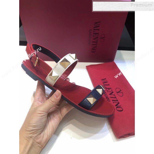 Valentino RockStud Leather Flat Sandals Red/Multicolor 2019 (XINL-9081539)